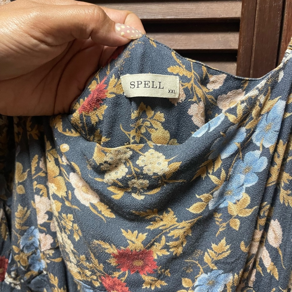 SPELL Flora Midi Dress Navy Floral Square Neck XXL - Picture 3 of 3